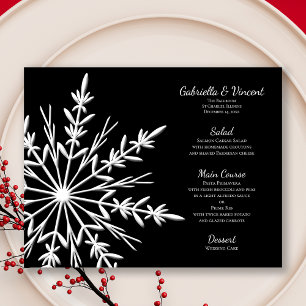 Noir et blanc Snowflake Menu de mariage hivernal