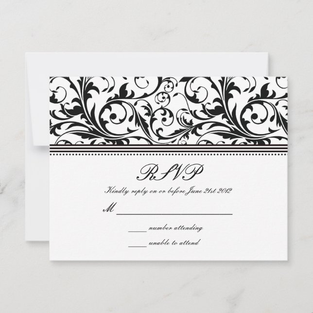 Noir et blanc Swirl Wedding RSVP (Devant)