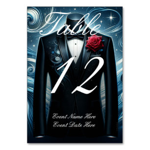 Noir et Bleu moderne Tuxedo Numéro de table