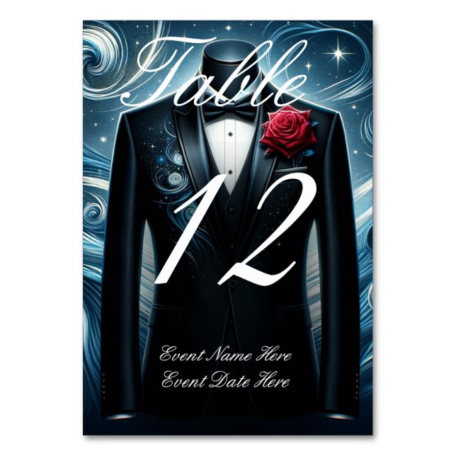 Noir et Bleu moderne Tuxedo Numéro de table (Par défaut)