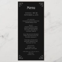 Noir et Faux Argent Simple Elégant Menu