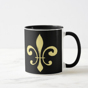 Noir et Gold Fleur De Lis Mug qui Dat