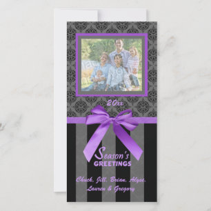 Noir Et Gris Damask Violet Carte photo De Ruban