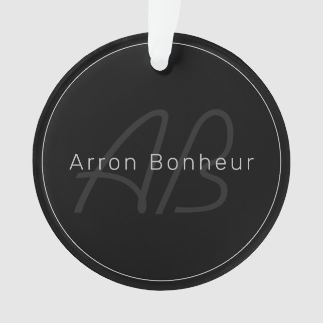 Noir et gris moderne | Nom et monogramme du Cool (devant)