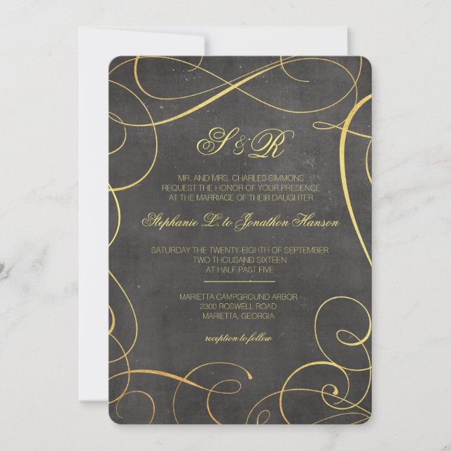 Noir et invitation de monogramme de calligraphie (Devant)