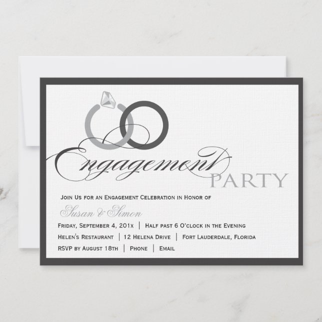 Noir et invitation de partie de fiançailles de (Devant)
