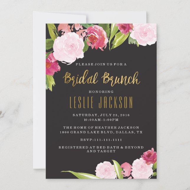 Noir et invitation nuptiale de douche de brunch (Devant)