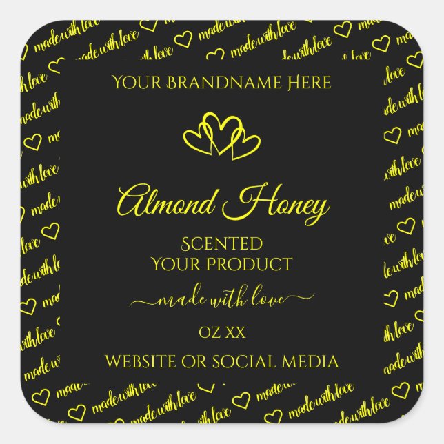 Noir et Jaune Cloud produit Coeurs Étiquette (Devant)