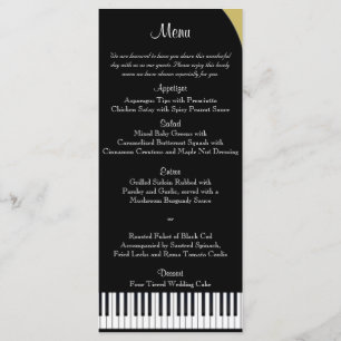 Noir et menu de mariage de piano d'or