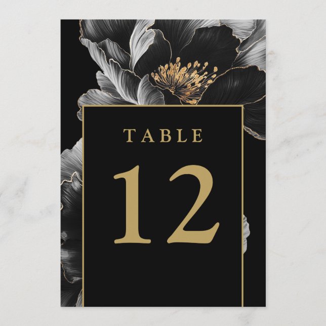 Noir Et Or Élégant Floral Chic Numéros De Table (Devant)