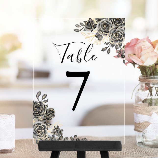 Noir Et Or Floral Gothique Numéro De Table (Black And Gold Gothic Floral Table Number)