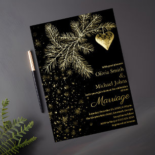 Noir et or Noël hiver Mariage Invitation