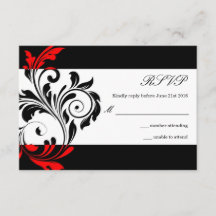 Noir et Rouge Floral Mariage RSVP