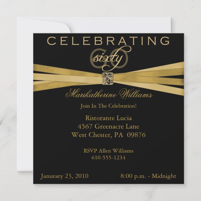 Noir et soixantième invitations de fête (Devant)