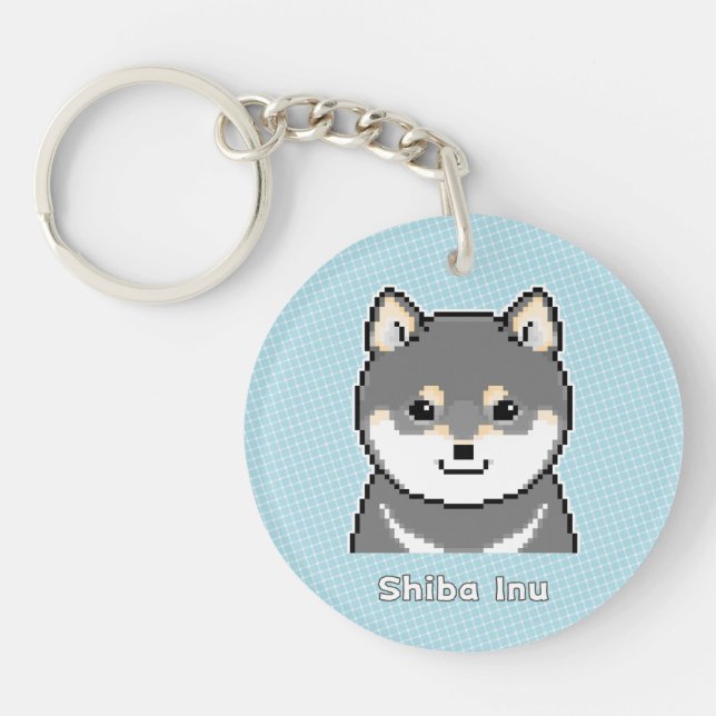 Noir et Tan Shiba Inu Pixel Porte - clé d'art (Devant)