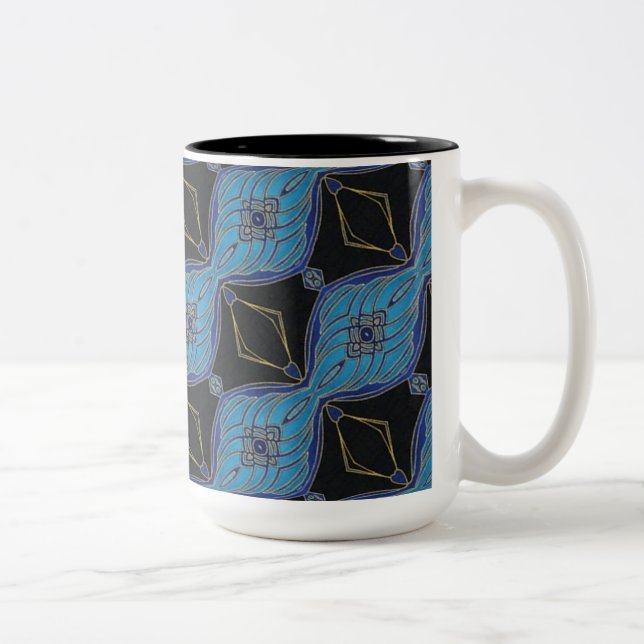 Noir et Turquoise Diamants Floraux Abstraits Mug (Droit)
