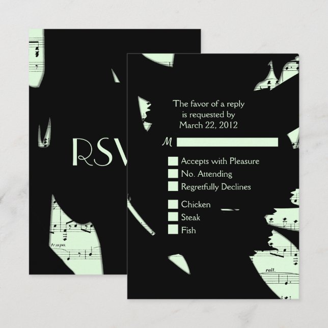 Noir et Vert Musique Abstraite RSVP avec Choix de  (Devant / Derrière)