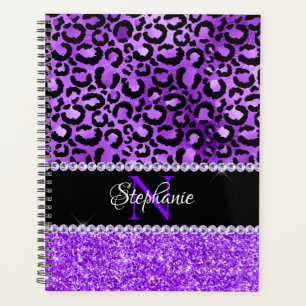Noir et Violet Tache de Léopard Glam Monogramme