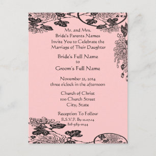Noir faire-part de mariage Sur Fleurs Vintages Ros