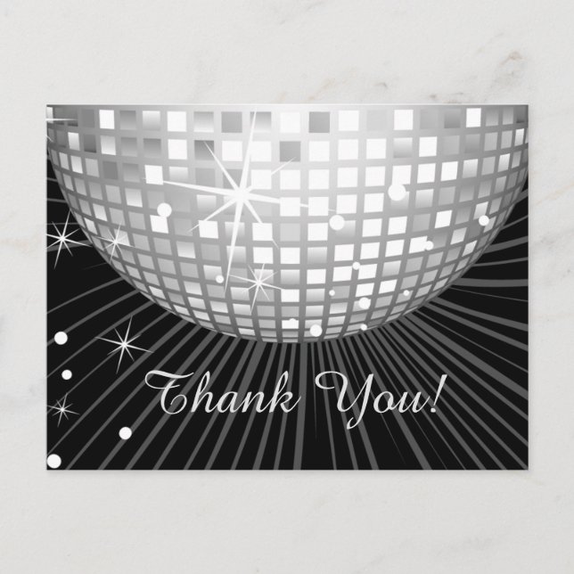 NOIR, FÊTE DISCO, DANSE, CARTE DE REMERCIEMENTS D' (Devant)