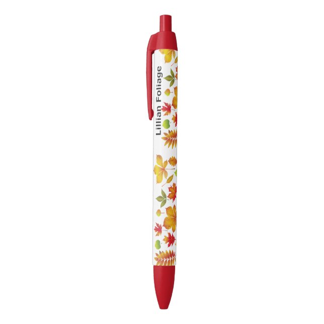 Noir Feuille d'automne sur le stylo d'écriture (Haut (Vertical))