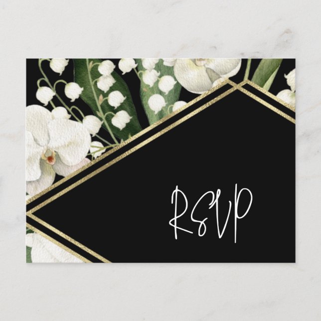 Noir floral mariage Lily Invitation classiques (Devant)