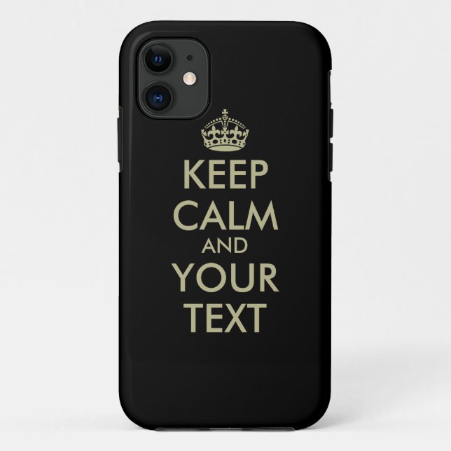 Noir Garder calme coque iphone | Lettres d'or Faux (Dos)