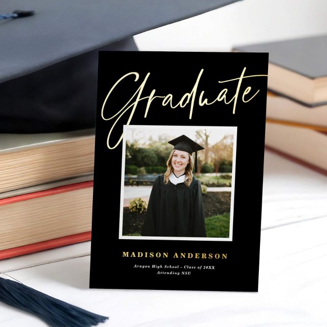 Noir + Gold Script Faire-part de graduation photo (Créateur téléchargé)