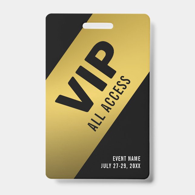 Noir Gold VIP All Access Pass ID d'événement Badge (Avant)