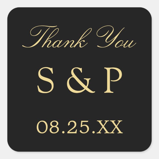 Noir Golden Beige Mariage Favoriser Merci Sticker (Devant)