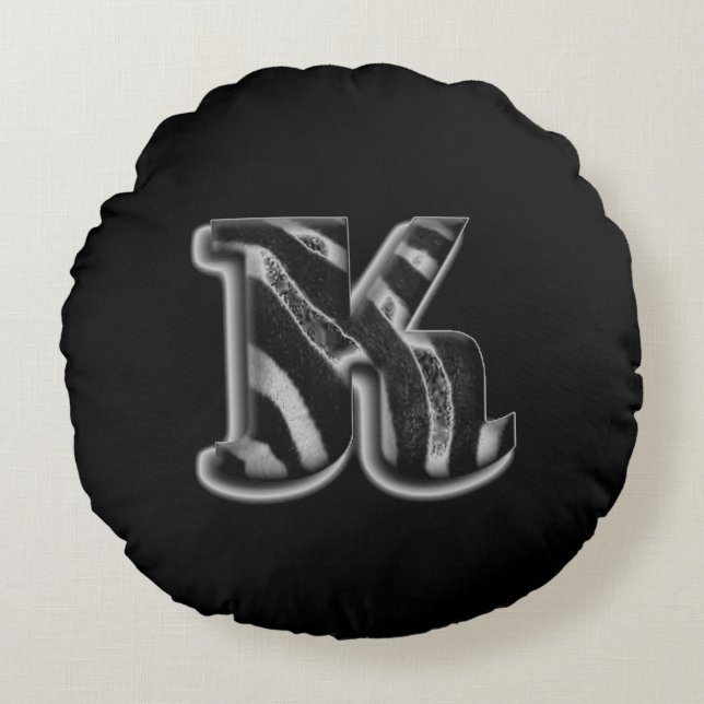 Noir gris blanc Monogramme K Coussin rond (Devant)