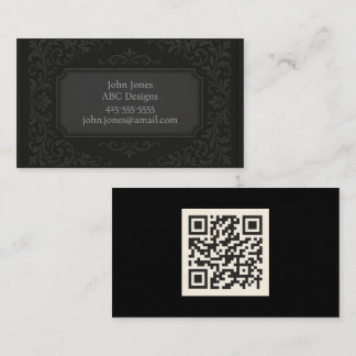 Noir & Gris Gras Sleek Code QR Cartes de visite