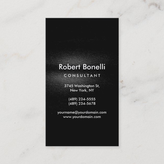 Noir Gris Plain Moderne Consultant Carte de visite (Devant)