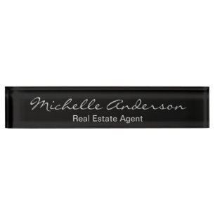 Noir Gris Script Agent Immobilier Plaque