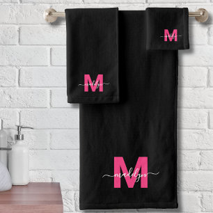 Noir Hot rose moderne Nom du script Monogramme