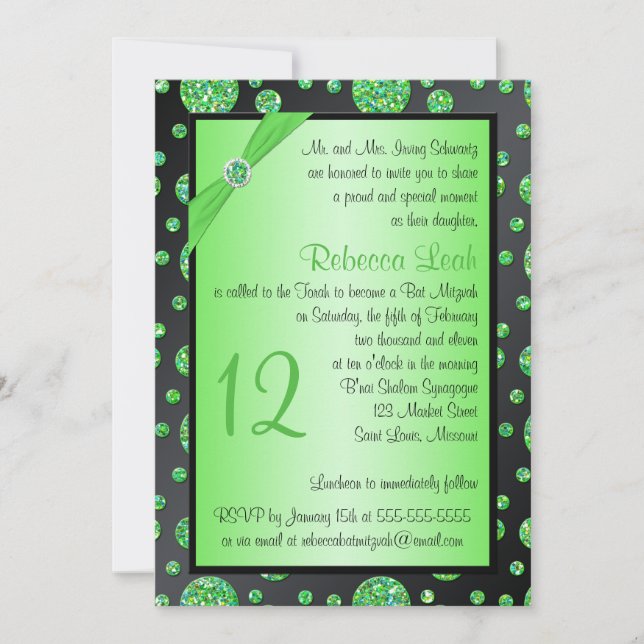 Noir, invitation scintillant de bat mitzvah de (Devant)