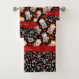 Noir Japonais Lucky Chat Décor Kimono Koi Carp