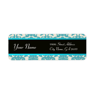 NOIR JAUNE AQUA BLEU TURQUOISE DAMASK
