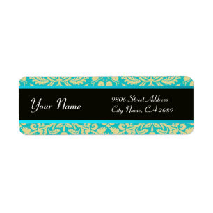 NOIR JAUNE AQUA BLEU TURQUOISE DAMASK