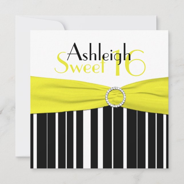 Noir, Jaune, Blanc Doux 16 Invitation FAUX Bling (Devant)
