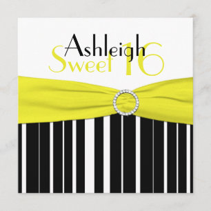 Noir, jaune, blanc sucré 16 Invitations FAUX Bling