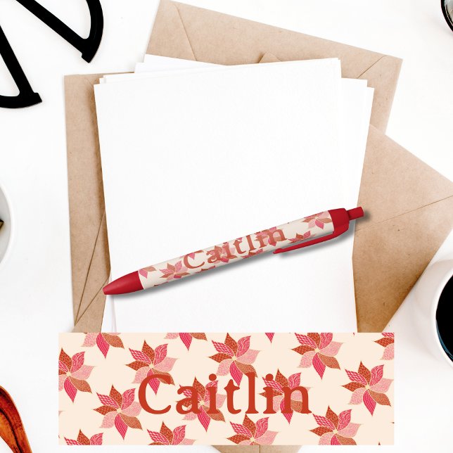 Noir Joyeux stylo de nom de fleur (Personalized Happy Flower Sticker in Pink and Red)