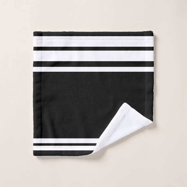 Noir : Lignes modernes en blanc (Gant de toilette)