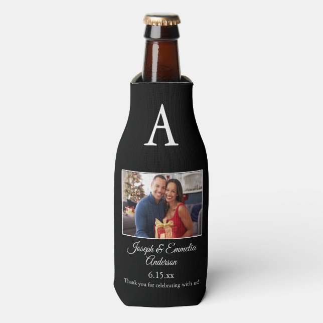 Noir Mariage Favor Photo Glacière bouteille (Bottle Devant)