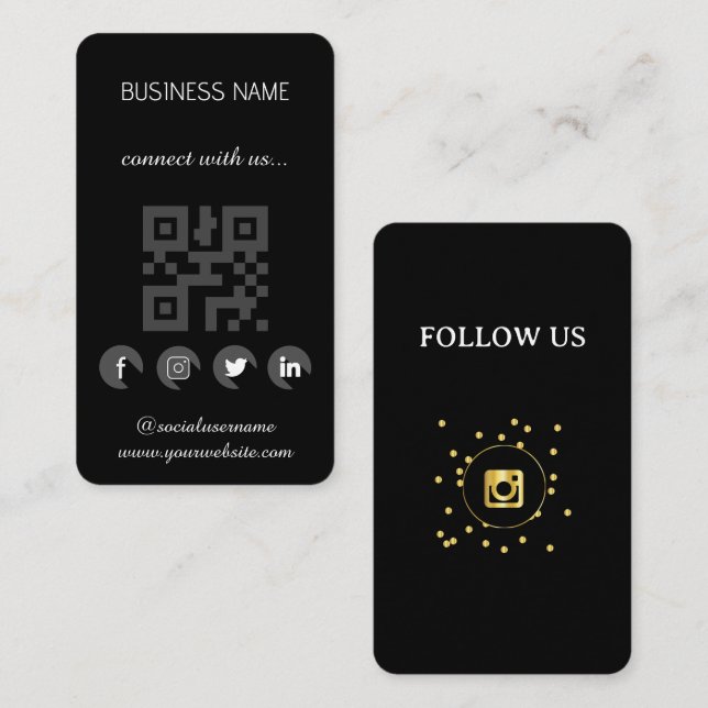 Noir - Médias sociaux QR Code Carte de visite (Devant / Derrière)