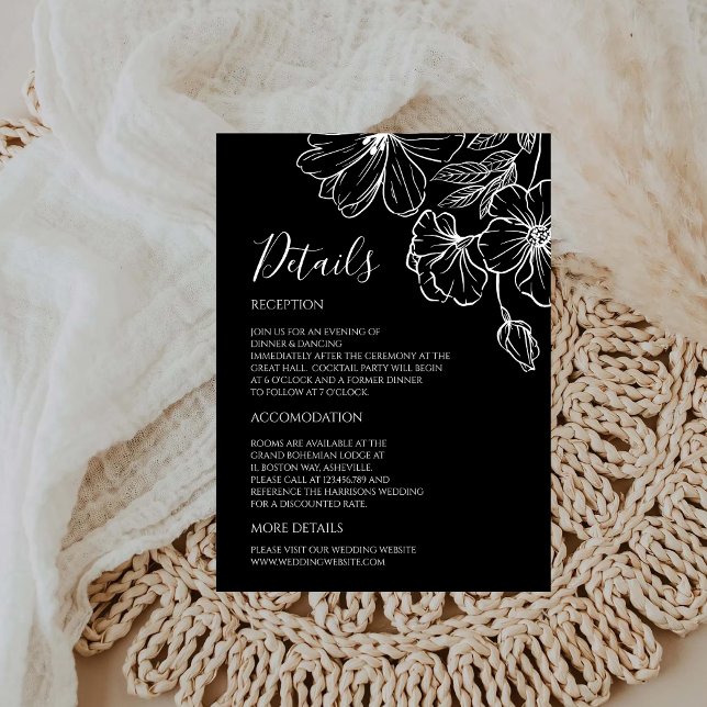 Noir Minimalist Black & White Botanical Details Enclosure Card (Creator Uploaded)