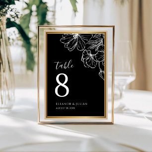 Noir Minimalist Black & White Botanical Table Number