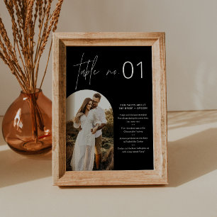 NOIR Minimalist Table Number with Fun Facts 5x7