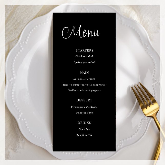 Noir minimaliste | Menu plat mariage (Créateur téléchargé)