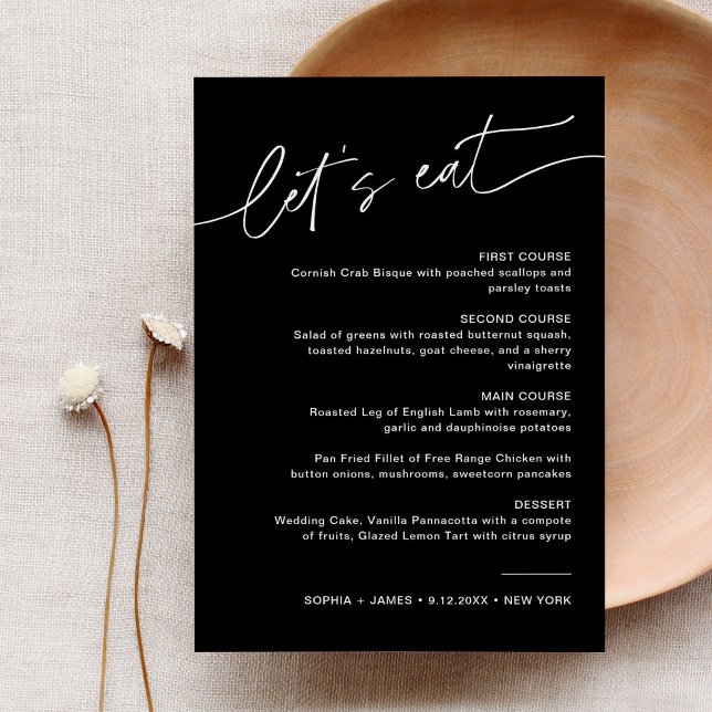 NOIR Modern Black Wedding Dinner Menu 5x7 Invitation (Creator Uploaded)